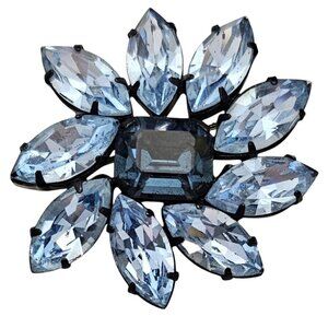 Austria Blue Prong Set Rhinestone Flower Brooch, Signed L984